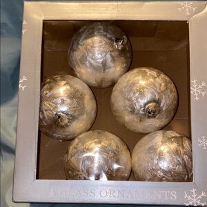 BX44 Vintage 5 Large Elegant Glass Holiday Ornaments - Silver